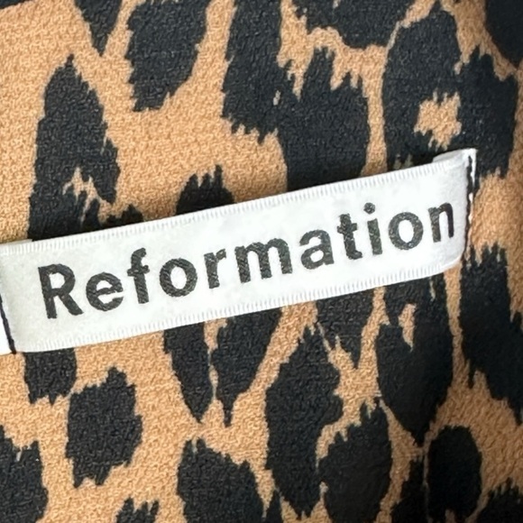 Reformation Leopard Print Gracie Dress Size 12 Ruched Short Sleeves Boho Mini - Picture 5 of 16